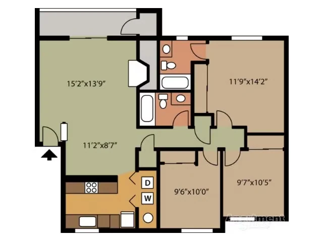 3 Bedroom 2 Bathroom S202 floor plan